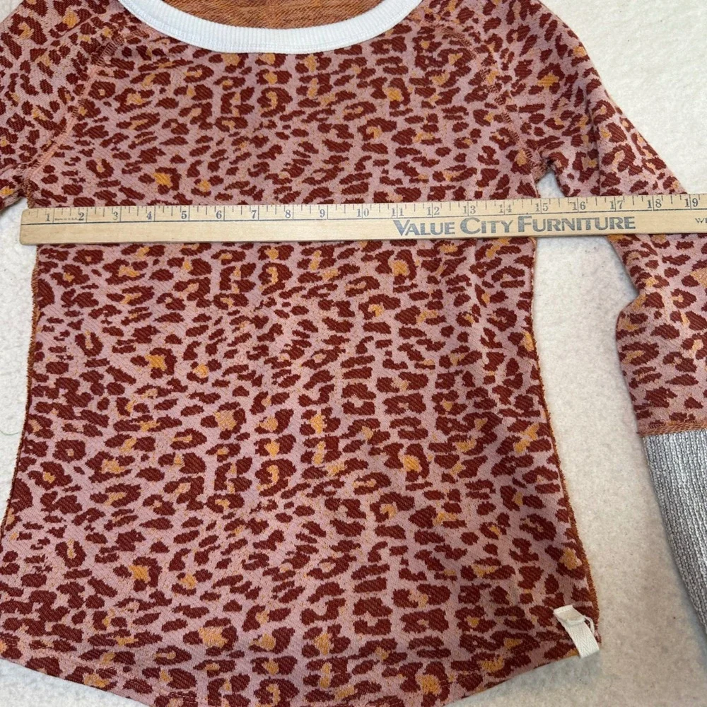 Free‎ People Bohemian Leopard Print Thermal Long Sleeve Top  Small Y2K Indie
